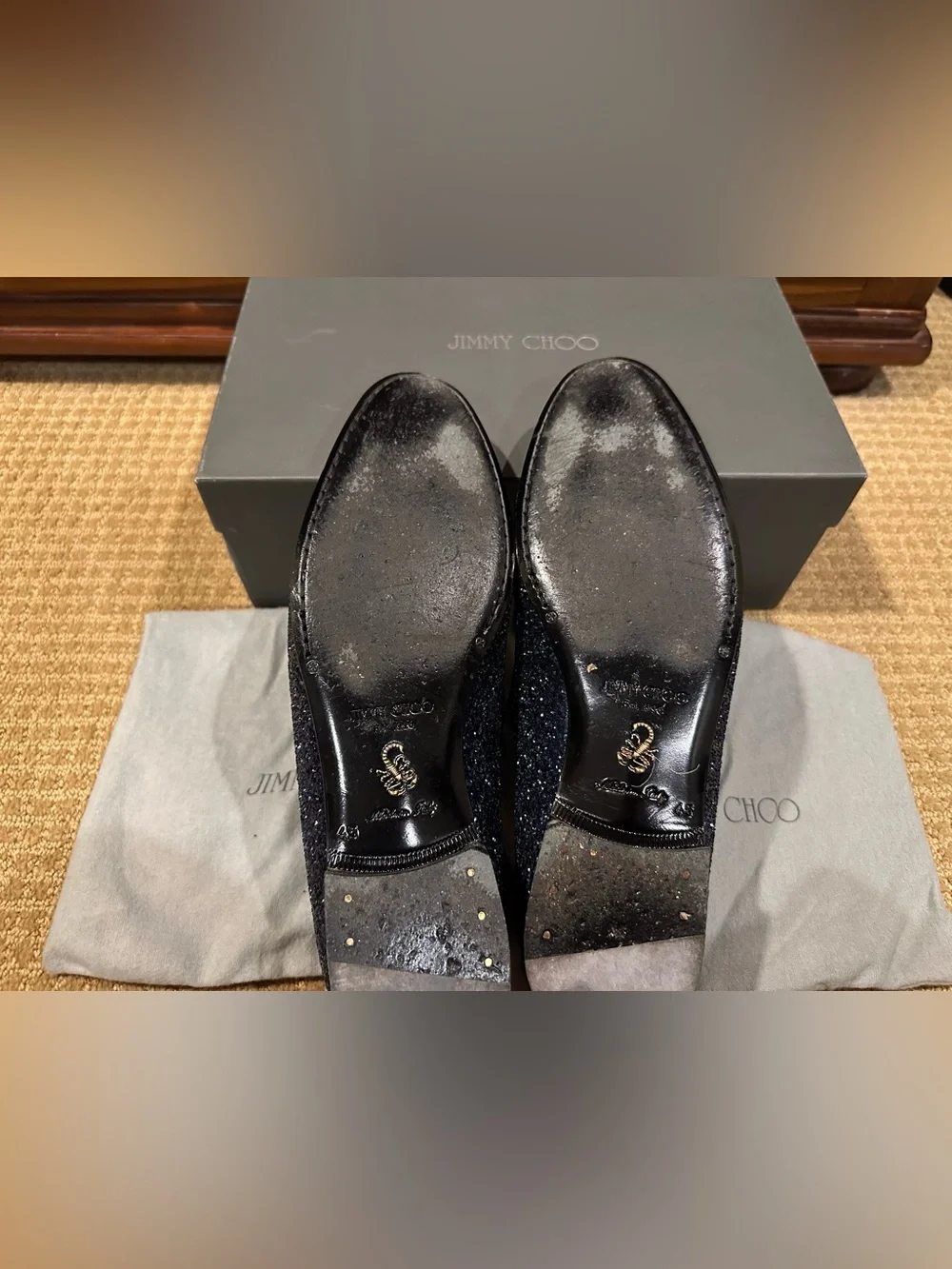 Jimmy Choo Men’s Navy Glitter Slip-On Loafers 12M